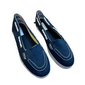Sperry Topsiders Canvas Boat Shoes Flat Loafers Navy Blue Slip-On 9